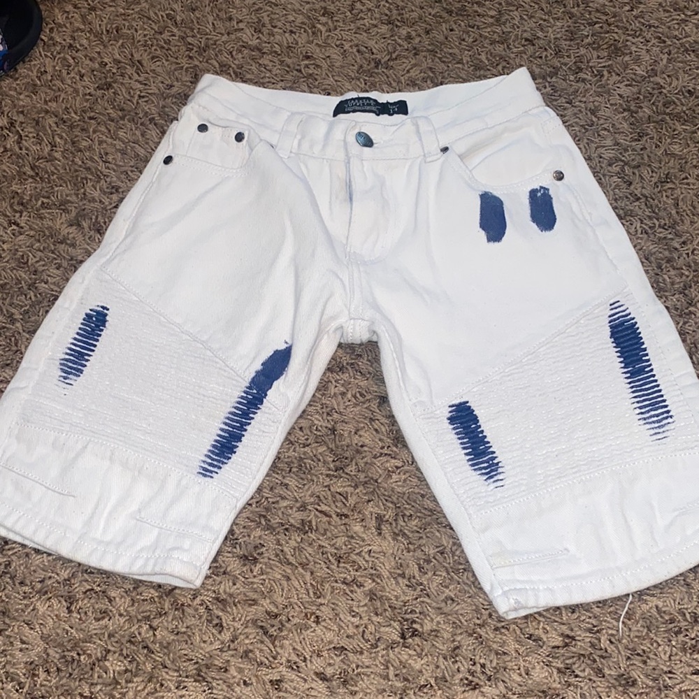White denim Striped With Blue Boy Shorts Size 14